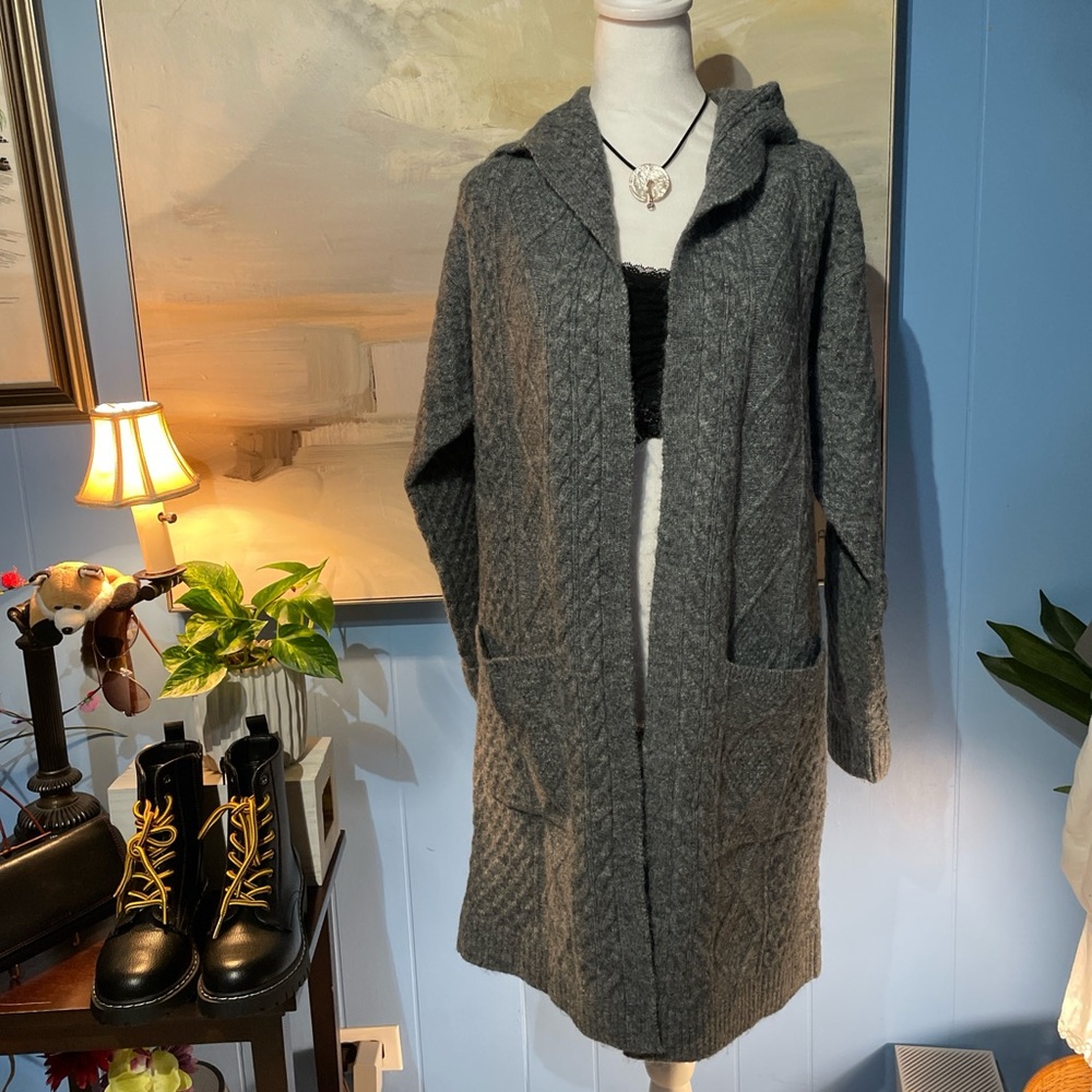 Style & Co. Gray Hooded Knit Coat